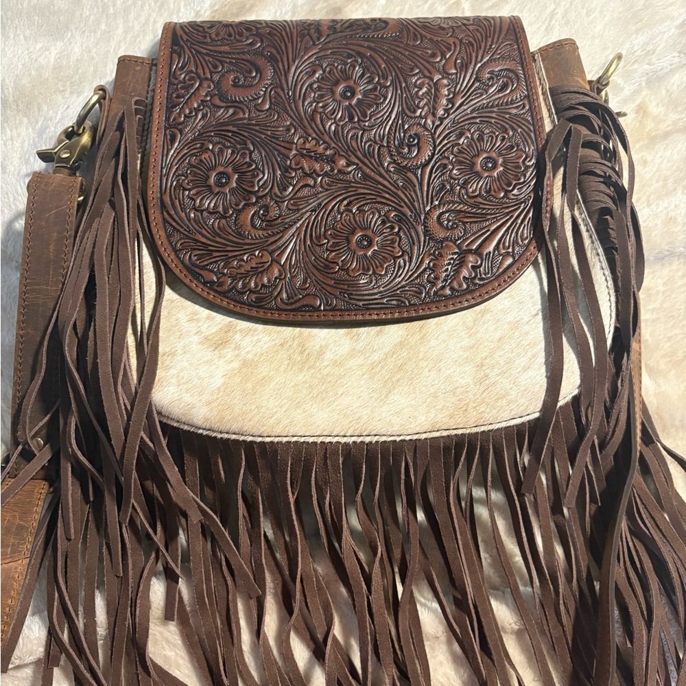 Brown Leather Fringe Bag